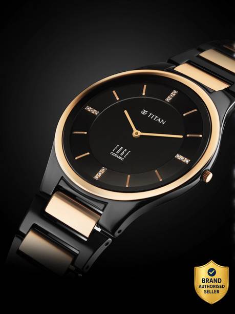 Titan Edge Black Dial Black & Brown Ceramic Strap Analog Watch  - For Men NT1696KC02,NU1696KC02