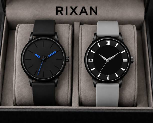 Rixan Classic Black Analog Combo Black Dial Analog Quartz Watch Set of 2 for Men | Stylish Classic Design Analog Watch  - For Men & Women