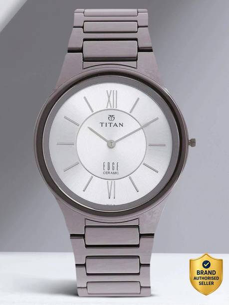 Titan Edge Silver Dial Metallic Grey Ceramic Strap Analog Watch  - For Men NT1696QC02,10028KM02,1696QC02,NU1696QC02