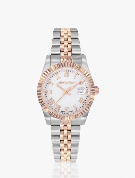 Swiss Made Mathy III Roman Quartz Ronda 585H3 Movement White Dial Analog Watch - For Women D810BRA