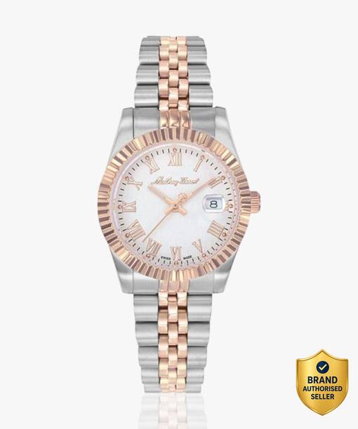 Swiss Made Mathy III Roman Quartz Ronda 585H3 Movement White Dial Analog Watch - For Women D810BRA