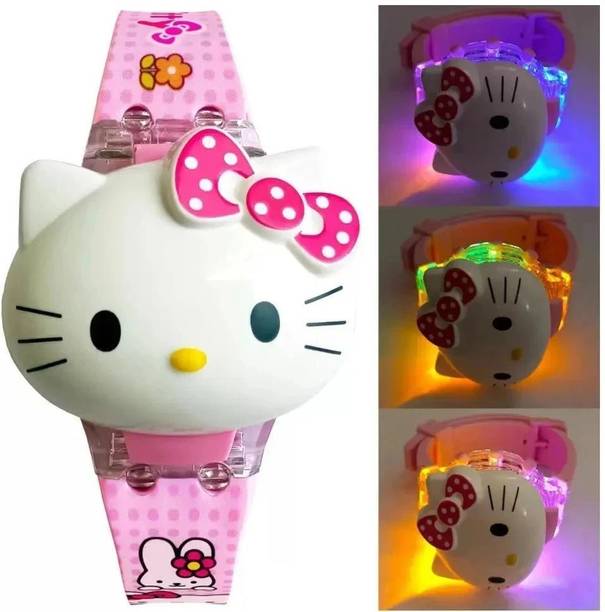 Amience Gift For Kids Cute Cat Glowing Light and Disco Music Digital Watch for Kids Digital Watch  - For Girls