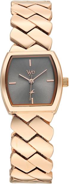 Fastrack Vyb Showstopper Quartz Grey Dial Rose gold Strap Analog Watch - For Women FV60112WM02W