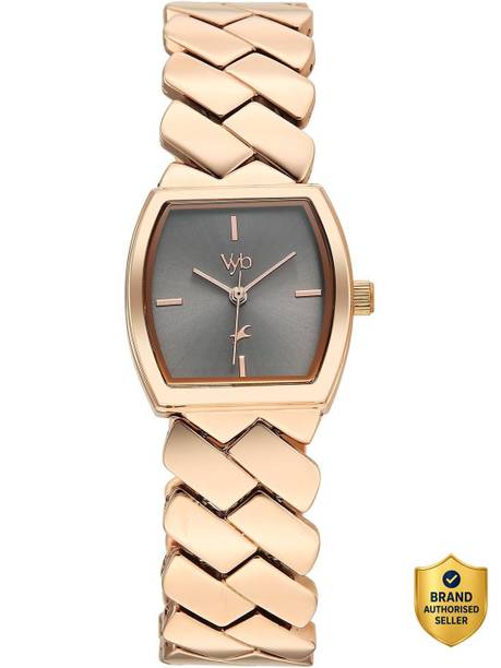 Fastrack Vyb Showstopper Quartz Grey Dial Rose gold Strap Analog Watch - For Women FV60112WM02W