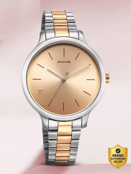 Sonata Play Rose Gold Dial Rose Gold & Silver Stainless Steel Strap Analog Watch - For Women NT87050KM01,NU87050KM01