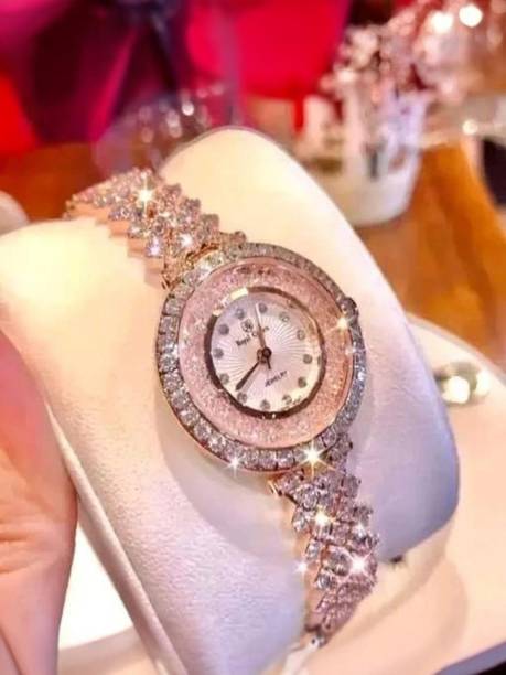 Designer Gold Stone Studded Wrist Watch, Party wear stylish Analog watch Analog Watch  - For Girls RGAW01
