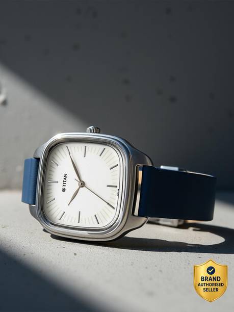 Titan Workwear Beige Dial Blue Leather Strap Analog Watch - For Women NT2733SL02