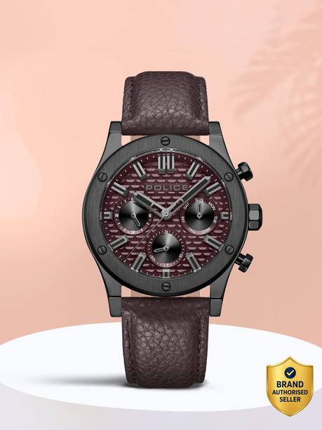 Police Multifunction Maroon Dial Brown Leather Strap Analog Watch - For Men PLPEWJF0006203,NN87029NL03,NTPLPEWJF0006203