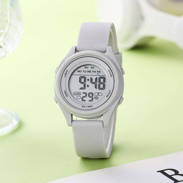 Stylish Sport 7 Color LED Back Light With Silicon Strap For Above 7 Years Digital Watch  - For Boys & Girls DIGI-027 GREY