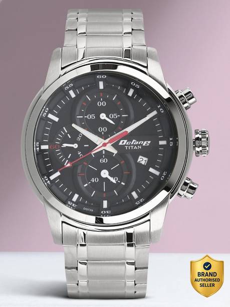 Titan NP90086SM01 Titan Octane Chronograph With Date Black Dial Silver SS Strap Analog Watch  - For Men