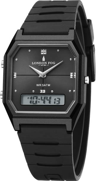 Black Dial, Octagonal Black Case, Dual Time Display and Black Silicone Strap Analog-Digital Watch - For Men LFM10014-01