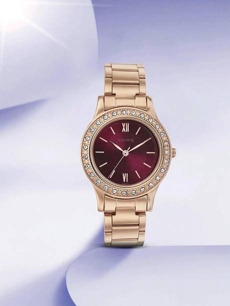 Sonata Blush It Up Maroon Dial Rose Gold Stainless Steel Strap Analog Watch - For Women NT8123WM02,N1509WL01,8123WM02,NU8123WM02