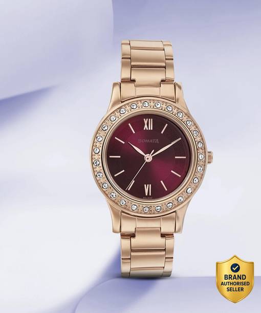 Sonata Blush It Up Maroon Dial Rose Gold Stainless Steel Strap Analog Watch - For Women NT8123WM02,N1509WL01,8123WM02,NU8123WM02