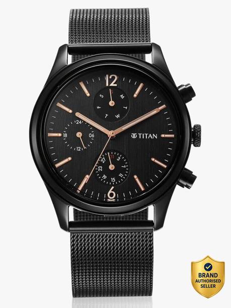 Titan Neo Black & Gold Multifunction Black Dial Black SS Strap Analog Watch - For Men NT1805NM05,NU1805NM05