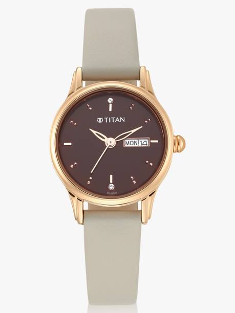 Titan Lagan with Day & Date Brown Dial Beige LeatherStrap Analog Watch - For Women 2656WL01,NL95058SM01