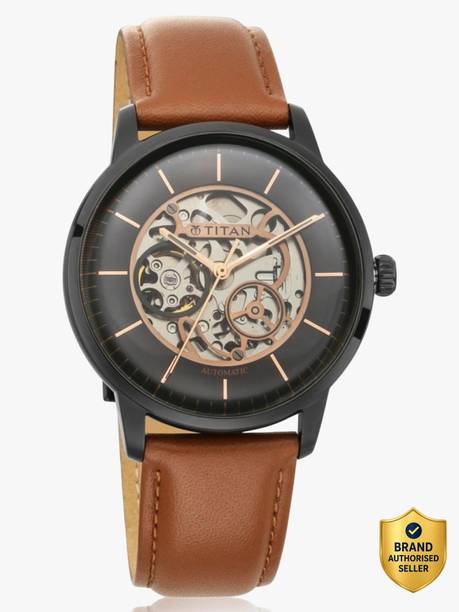 Titan Automatic Black Dial Brown Leather Strap Analog Watch  - For Men NT90110NL01,30706125,90110NL01,NU90110NL02