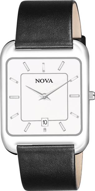 NOVA Slim watch All Silver Thin With Date Leather Strap watch Analog Watch  - For Men