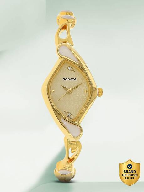 Sonata Quartz Champagne Dial Gold Metal Strap Analog Watch - For Women NT8073YM01,NU8073YM01