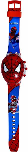 The Flyer's Bay 10 cm Watch for Boys and Girl Spider Men Kids Light Glowing Watch with Music Tune and Face Cover Multicolor Led Digital Light Kid Watch (3-9 Year Red Smart Watch Strap