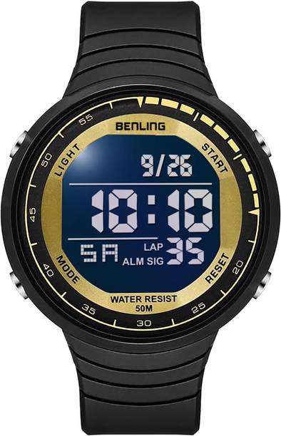 Stopwatch Calendar Alarm | Sports Formal Casual Wear Digital Watch  - For Men BENL-6061-GLD-BLK LED Multifunctional Digital Watch