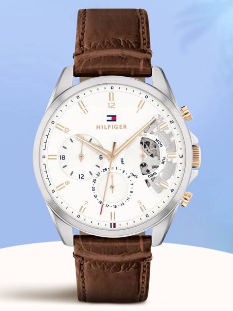 Tommy Hilfiger Multifunction White Dial Brown LeatherStrap Analog Watch - For Men NETH1710450,NTTH1710450,NCTH1710450