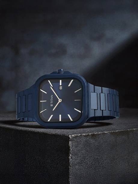 Titan ClaSSique Slim Square Blue Dial Blue SS Strap Analog Watch - For Men NT90176QM01