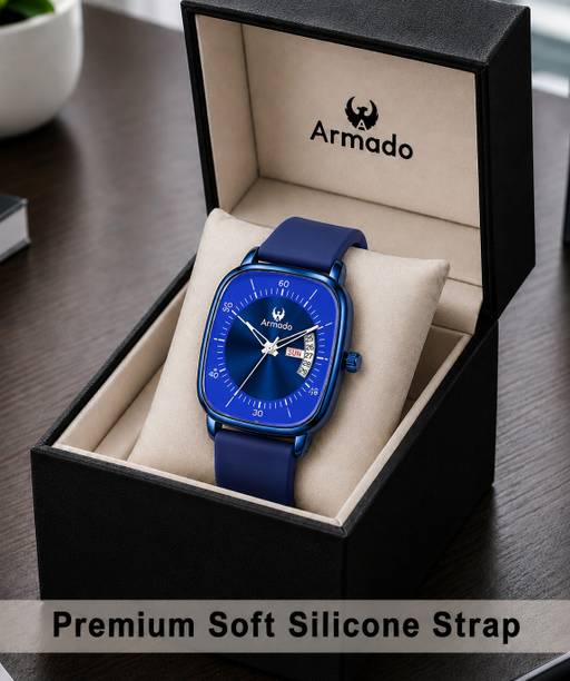 ARMADO 1281524 -Neon Blue Armado Premium Watch for Boys | Blue Dial | Day-Date Function | Silicone Strap Analog Watch  - For Men