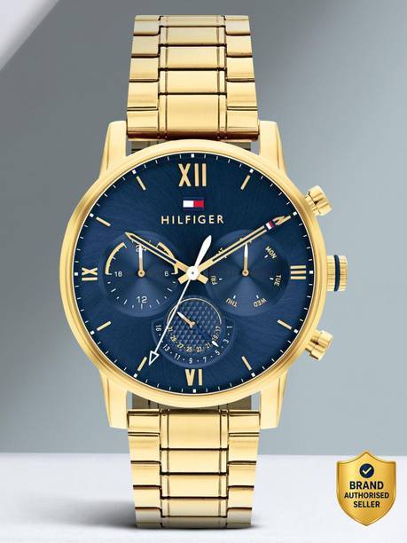 Tommy Hilfiger Multifunction Blue Dial Gold Stainless Steel Strap Analog Watch - For Men NETH1791880,TH1791880,NDTH1791880