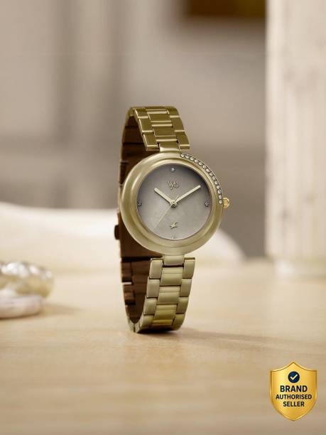 Fastrack Vyb Aura Quartz Khaki Dial Khaki Stainless Steel Strap Analog Watch - For Women FV60106KM01W