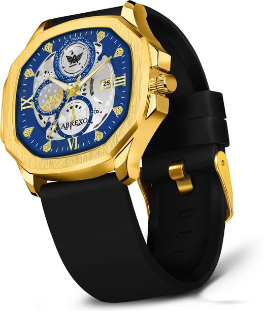 GODFATHER Series I Gold I Blue Dial I Date Working I Black Silicane Strap Analog Watch  - For Men Abx8300 GD BL BK