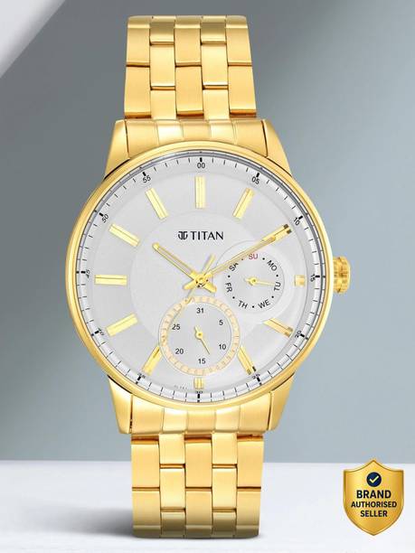 Titan Regalia Opulent Multifunction White Dial Gold SS Strap Analog Watch - For Men NT9441YM01,NT1825SL14,9441YM01,NU9441YM01