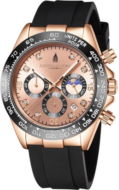 Bond Collection Rose Gold Dial Silicone Strap Tachymeter Bezel Chronograph Analog Watch - For Men LFM10003-03
