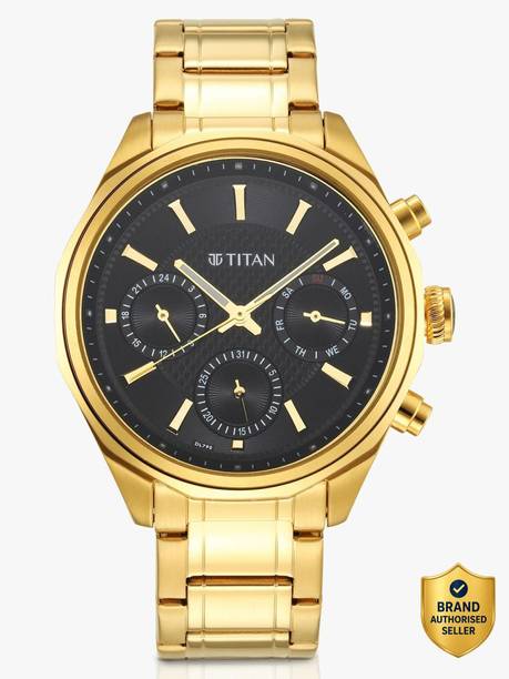 Titan NP1829YM01 Titan Regalia Opulent Multifunction Black Dial Gold SS Strap Analog Watch  - For Men