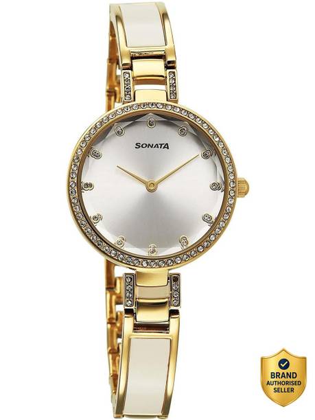 Sonata Aura 2.0 Quartz White Dial Gold Stainless Steel Strap Analog Watch - For Women 87100KD02