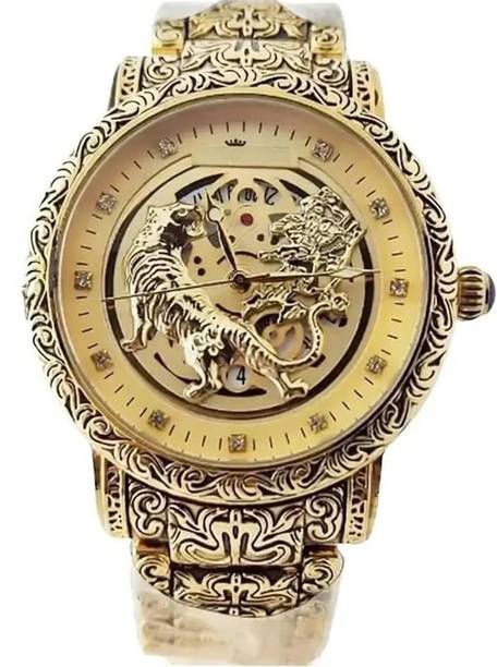 Luxury Men's Watch with Black Strap-Analog Display Analog Watch - For Men Analog Watch, Tiger Design, Ornate Band with Date Display
