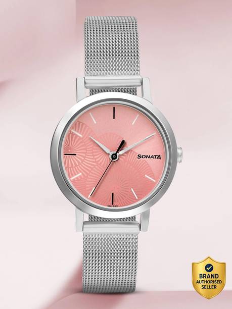 Sonata Linnea Pink Dial Silver Stainless Steel Strap Analog Watch - For Women NT8174SM02