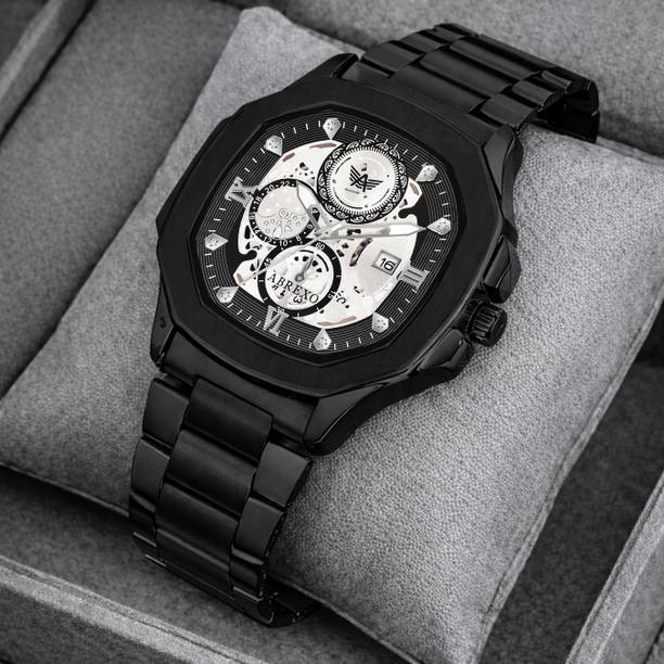 GODFATHER Square Chrono Look Black Dial Date Working Stainless Strap For Boys Analog Watch  - For Men Abx8312-Black Bracelets