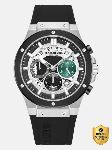Kenneth Cole Chronograph Silver Dial Black Silicone Strap Analog Watch - For Men KCWGO0035501MN,NTKCWGO0035501MN
