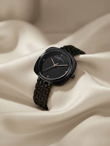 Fayvora Rhinestones Black Textured Dial | Women's Black Analog Watch Analog Watch - For Women FCN0143BBM