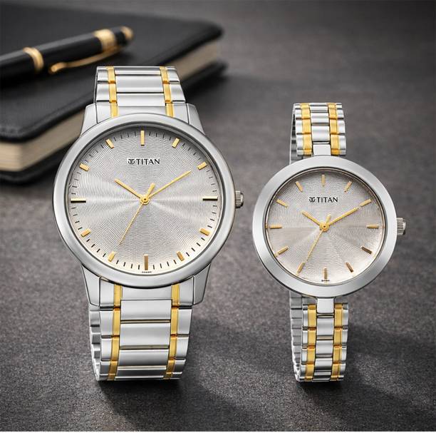 Titan Bandhan Eternal Pair with Quartz Silver Dial Dual Tone SS Strap Analog Watch - For Couple 19692969BM01