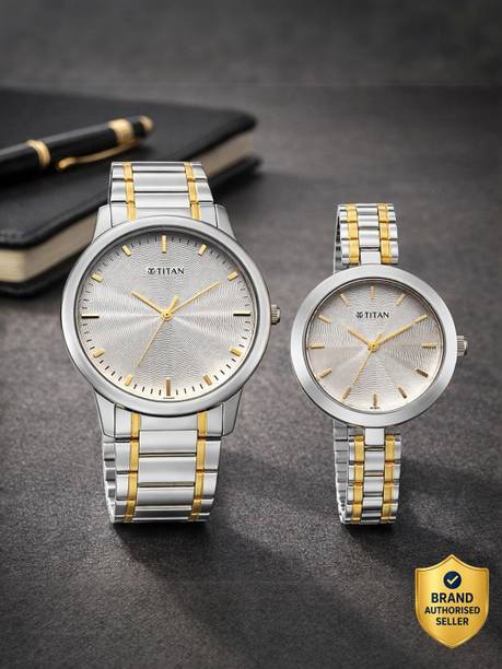 Titan Bandhan Eternal Pair with Quartz Silver Dial Dual Tone SS Strap Analog Watch - For Couple 19692969BM01