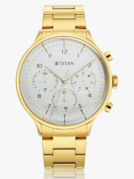Titan Urban Magic Multifunction Silver Dial Gold SS Strap Analog Watch - For Men NT90102YM01,7712787046YP01P,90102YM01,NU90102YM01