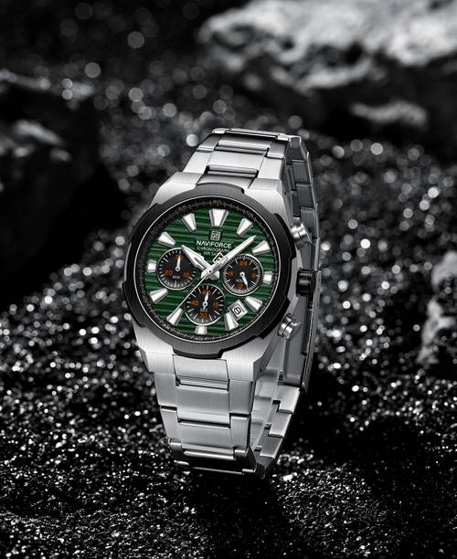 NAVIFORCE NF8081 Stylish Green Dial With Silver Stainless Steel Strap Analog Watch  - For Men