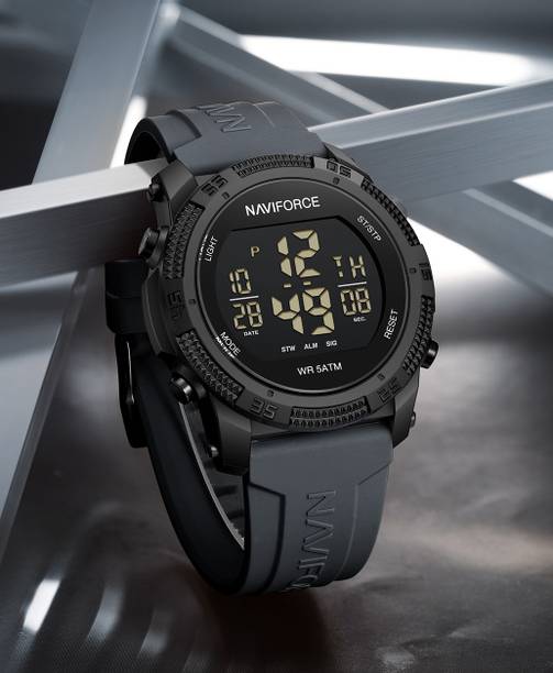 Grey silicone light weight strap multi-function round dial Digital Watch - For Men NF7104 LED Light Sports Design