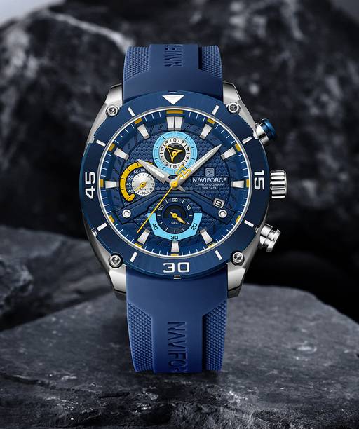 Super Classy Blue teenager chronograph silicone strap watch Analog Watch - For Men NF8038 Silicone Chronograph watch