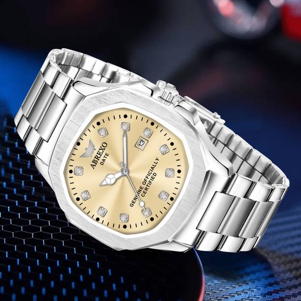 ABREXO Abx4810-GD SL Nautilus Series Date Working Square Rich Gold Dial Steel Quartz Mechanism Analog Watch  - For Men