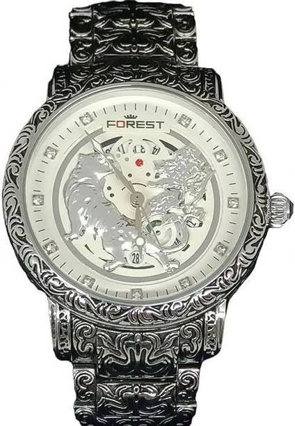 FOREST LUXURY LION SILVER WATCH CURVED ANALOG WATCH - FOR MEN Analog Watch  - For Men EMPR-6
