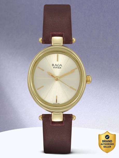 Titan Raga Viva Champagne Dial Brown LeatherStrap Analog Watch - For Women NT2579YL01,NU2579YL01