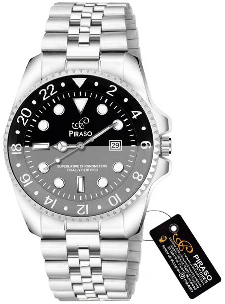 Piraso Two Tone Black & Grey Dial And Silver Chain Watch for Men Analog Watch  - For Men ROL-X OG BLACK & GREY