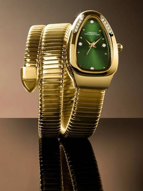 The Mystic Curve Women's Gold Watch | Rhinestones Green Sunray Dial Analog Watch - For Women FCN0110GM